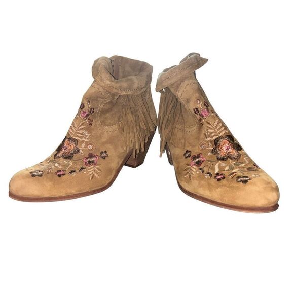 Sam Edelman Letti Leather Tassle Booties Floral Embroidered Size 10 M Festival - Picture 12 of 13